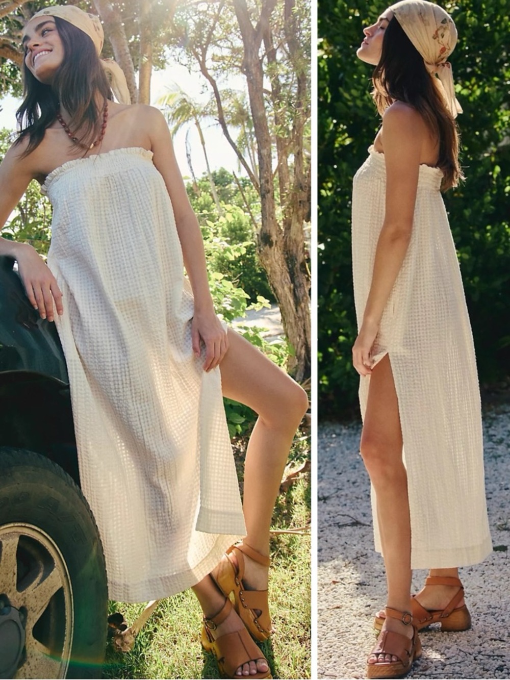 Free People Penelope Pucker Check Midi Dress in Coconut Milk Size Small NWT